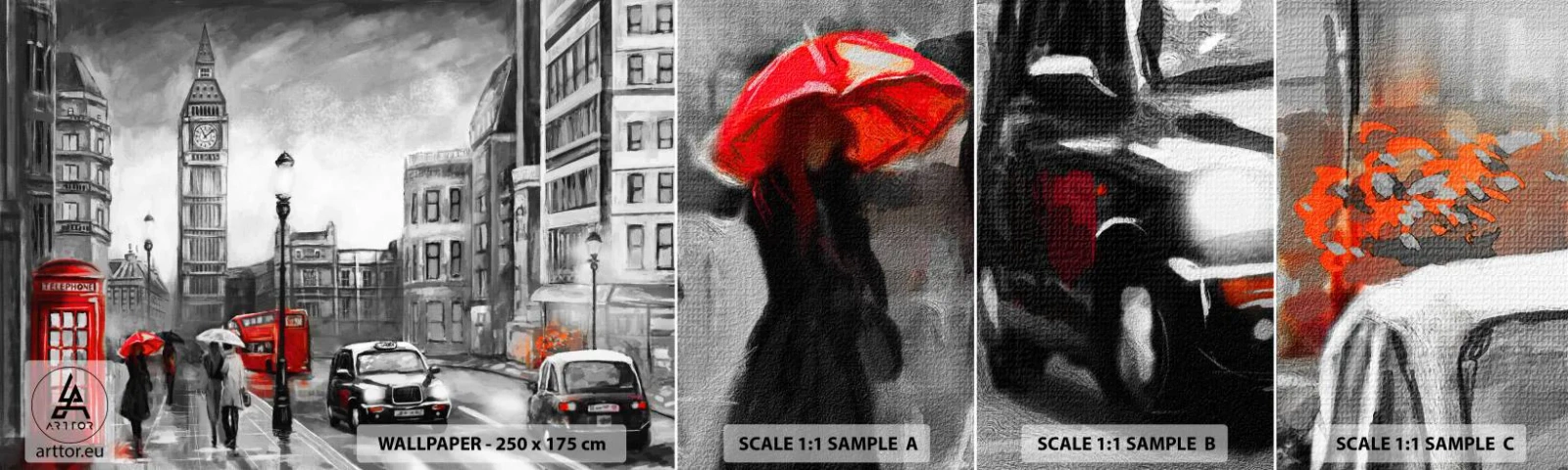 Échantillon de Papier Peint Autocollant Deluxe Sticker - Pas du tout une ville grise - Londres, Ville, Architecture - 100x30 cm