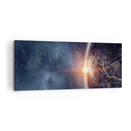 Impression sur toile - Image sur toile - La Terre vue de l'espace avec le soleil levant - 120x50cm - Dans une nouvelle perspective - Décoration murale moderne pour le salon et la chambre ARTTOR