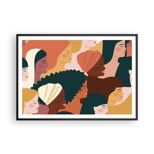 Affiche dans un cadre noir - Poster - Profils colorés de femmes aux styles variés - 100x70cm - Uniquement la féminité - Décoration murale moderne pour le salon et la chambre ARTTOR