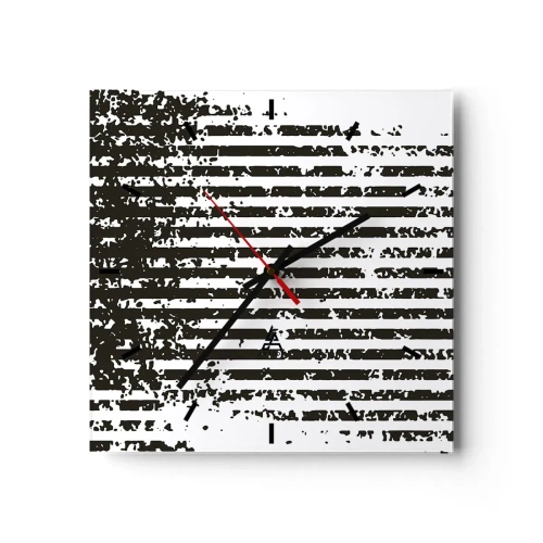 Horloge murale - Pendule murale - Lignes abstraites avec un effet vieilli en noir et blanc - 30x30cm - Rythme et bruissement - Décoration murale moderne pour le salon et la chambre ARTTOR