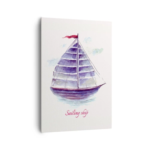 Impression sur toile - Image sur toile - Une aquarelle représentant un voilier sur l'eau avec une inscription délicate - 70x100cm - Plein de voiles et d’eau calme - Décoration murale moderne pour le salon et la chambre ARTTOR