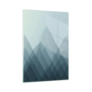 Impression sur verre - Image sur verre - Montagnes abstraites superposées dans des tons doux de bleu - 50x70cm - Grand, plus grand, encore plus grand - Décoration murale moderne pour le salon et la chambre ARTTOR