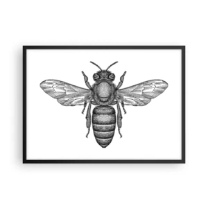 Affiche dans un cadre noir - Poster - Un motif d'abeille de dessin animé sur fond blanc dans un style minimaliste. - 70x50cm - Portrait d'insecte - Décoration murale moderne pour le salon et la chambre ARTTOR