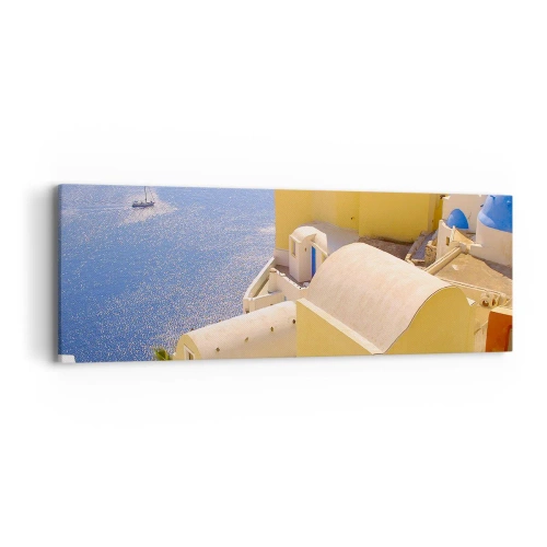 Impression sur toile - Image sur toile - Paysage grec en blanc et bleu ciel - 90x30 cm