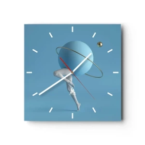 Horloge murale - Pendule murale - Une sphère bleue avec une orbite et des jambes humaines contre le ciel - 30x30cm - Et les planètes deviennent folles - Décoration murale moderne pour le salon et la chambre ARTTOR