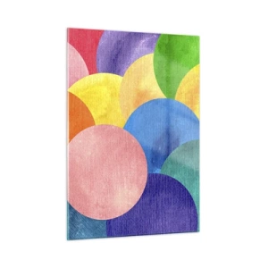 Impression sur verre - Image sur verre - Cercles colorés dans une composition abstraite sur fond clair - 50x70cm - La plénitude primitive de la vie - Décoration murale moderne pour le salon et la chambre ARTTOR