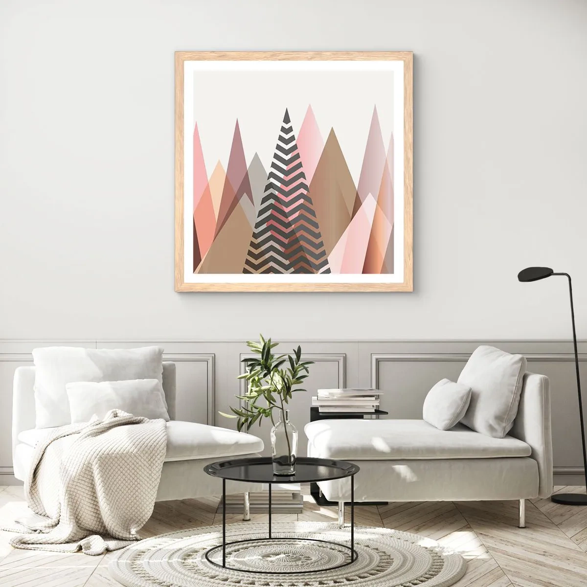 Affiche dans un chêne clair - Poster - Vue pyramidale - 50x50 cm