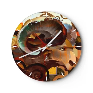 Horloge murale - Pendule murale - Tête de bélier stylisée avec un motif dynamique et des couleurs intenses - 30x30cm - Magie - religions - rituels - Décoration murale moderne pour le salon, la cuisine et la chambre ARTTOR