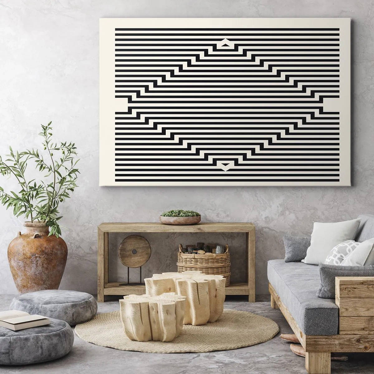 Impression sur toile - Image sur toile - Lignes noires et blanches créant un effet d'illusion géométrique - 120x80cm - Illusion géométrique - Décoration murale moderne pour le salon et la chambre ARTTOR