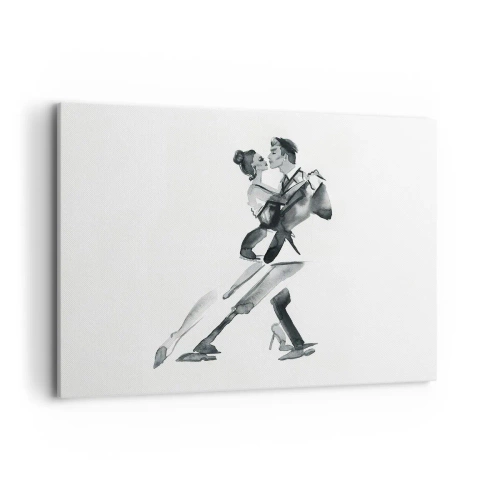 Impression sur toile - Image sur toile - Une illustration subtile d'un couple dansant dans un style monochrome. - 100x70cm - En un battement - Décoration murale moderne pour le salon et la chambre ARTTOR