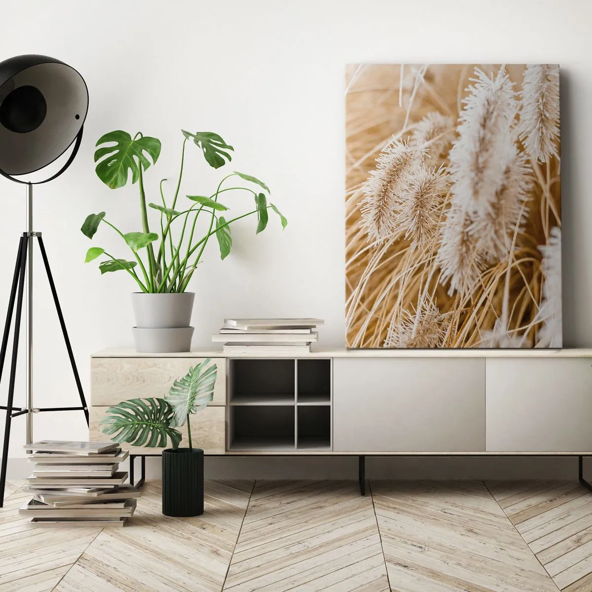 Impression sur toile - Image sur toile - Gros plan d'herbes dorées et délicates au soleil - 50x70cm - Le bruissement doré de l'herbe - Décoration murale moderne pour le salon et la chambre ARTTOR