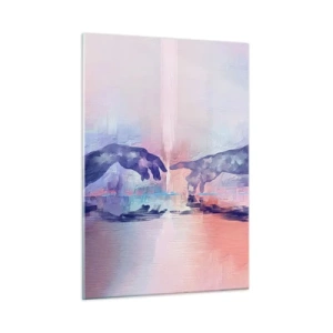 Impression sur verre - Image sur verre - Mains abstraites s'approchant l'une de l'autre sur un fond pastel. - 50x70cm - Divine étincelle de vie - Décoration murale moderne pour le salon et la chambre ARTTOR