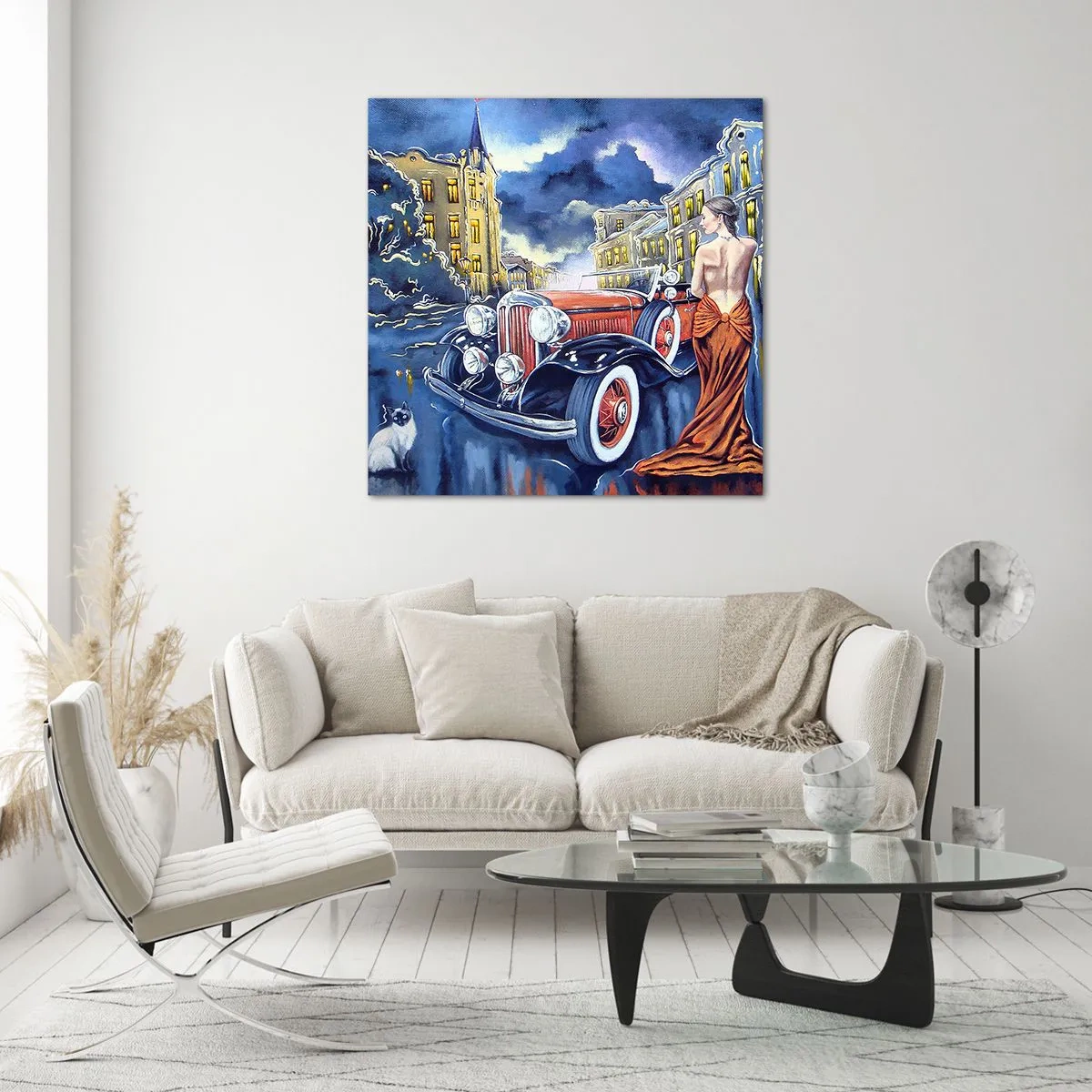 Impression sur verre - Image sur verre - Nocturne en bleu et corail - 40x40 cm