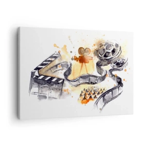Impression sur toile - Image sur toile - Le symbolisme du cinéma avec une pellicule dans une aquarelle artistique - 70x50cm - Au pays des rêves - Décoration murale moderne pour le salon et la chambre ARTTOR