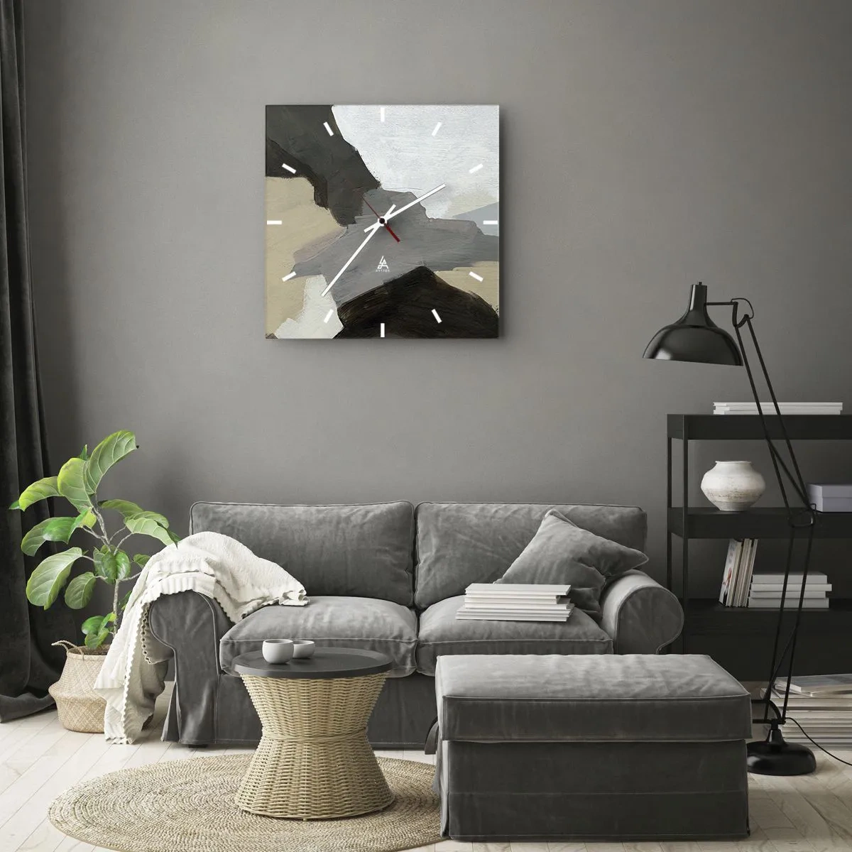 Horloge murale - Pendule murale - Abstraction : le carrefour du gris - 40x40 cm