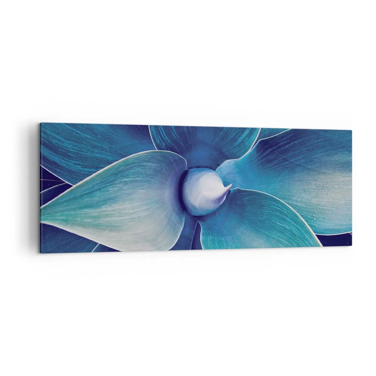 Impression sur toile - Image sur toile - Gros plan d'une fleur abstraite dans des tons de bleu - 140x50cm - Le bleu du ciel - Décoration murale moderne pour le salon et la chambre ARTTOR