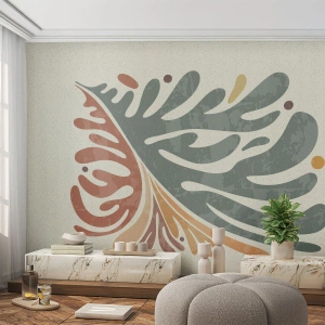 Papier Peint Photo Premium Sand - Feuille décorative dans les tons verts et oranges - 100x70cm - Feuille multicolore - Décoration murale moderne pour le salon et la chambre ARTTOR