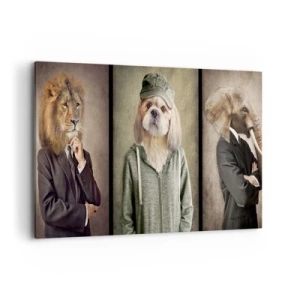 Impression sur toile - Image sur toile - Portraits stylisés d'un lion, d'un chien et d'un éléphant dans des vêtements élégants - 100x70cm - je préfère plus détendu - Décoration murale moderne pour le salon et la chambre ARTTOR