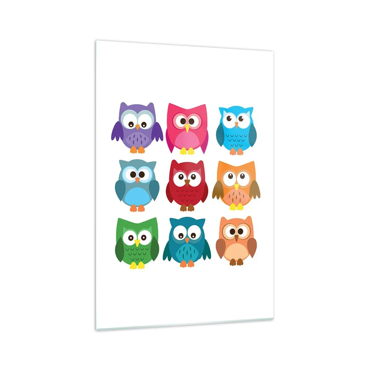 Impression sur verre - Image sur verre - Illustrations colorées de hiboux dans un style enfantin - 70x100cm - C'est amusant d'être différent - Décoration murale moderne pour le salon et la chambre ARTTOR