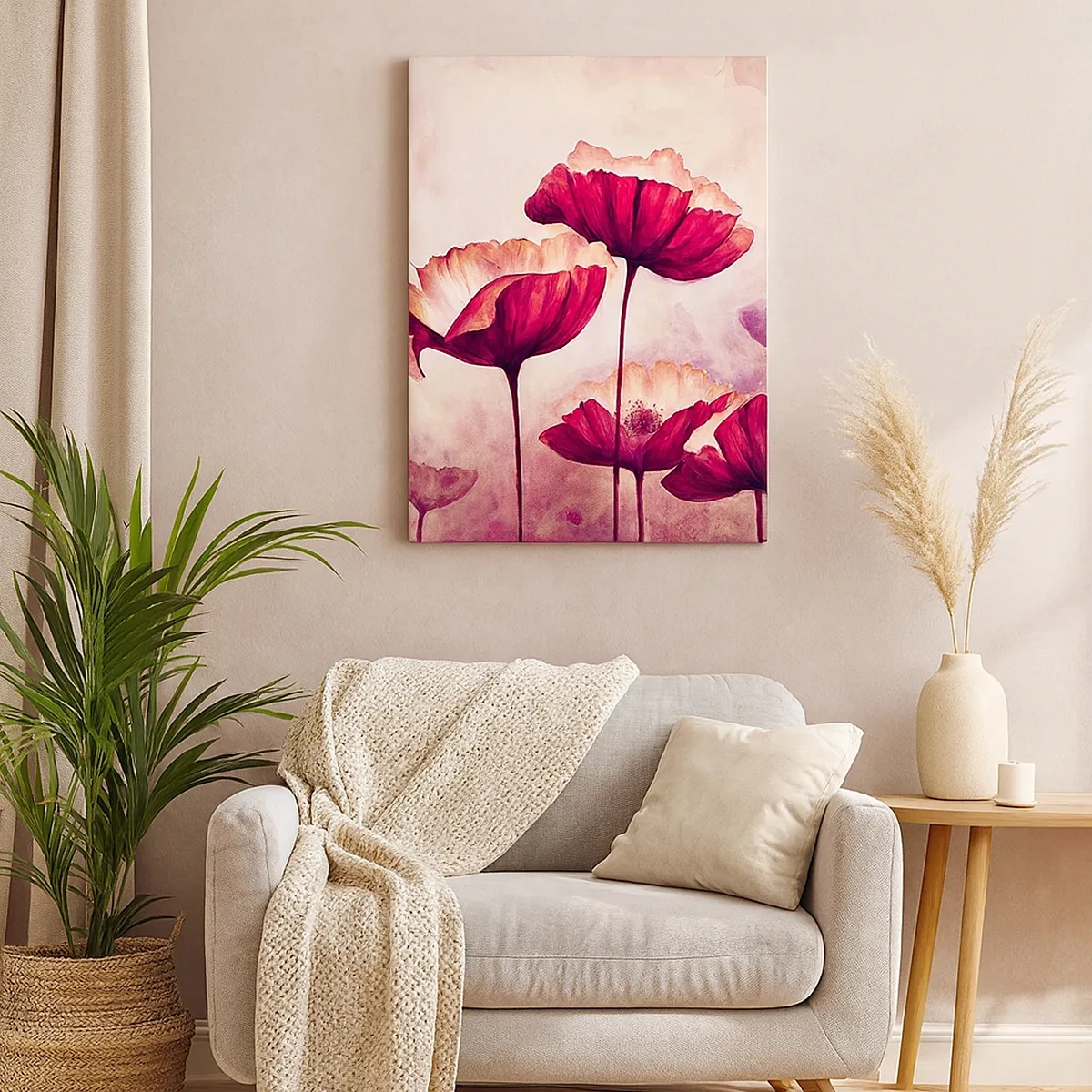 Impression sur toile - Image sur toile - Fleurs aux tons rouges et blancs sur un fond subtil - 50x70cm - Pétale rouge et blanc - Décoration murale moderne pour le salon et la chambre ARTTOR