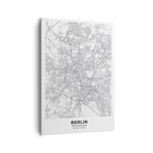 Impression sur toile - Image sur toile - Carte détaillée de la ville en noir et blanc - 50x70cm - Fleur de Berlin - Décoration murale moderne pour le salon et la chambre ARTTOR