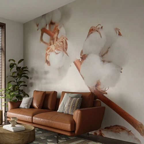 Papier Peint Photo Standard Eco - Seulement caliner - Fleur de coton, Fleur, Brindille de coton - 250x175 cm