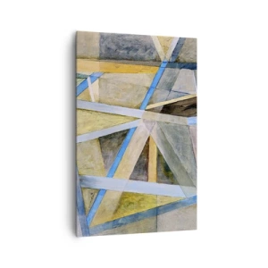 Impression sur toile - Image sur toile - Composition géométrique avec des lignes claires et bleues - 80x120cm - Tout droit ou en diagonale ? - Décoration murale moderne pour le salon et la chambre ARTTOR