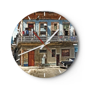 Horloge murale - Pendule murale - La façade colorée d'un vieil immeuble avec un balcon et une buanderie - 30x30cm - Climat hawaïen - Décoration murale moderne pour le salon, la cuisine et la chambre ARTTOR