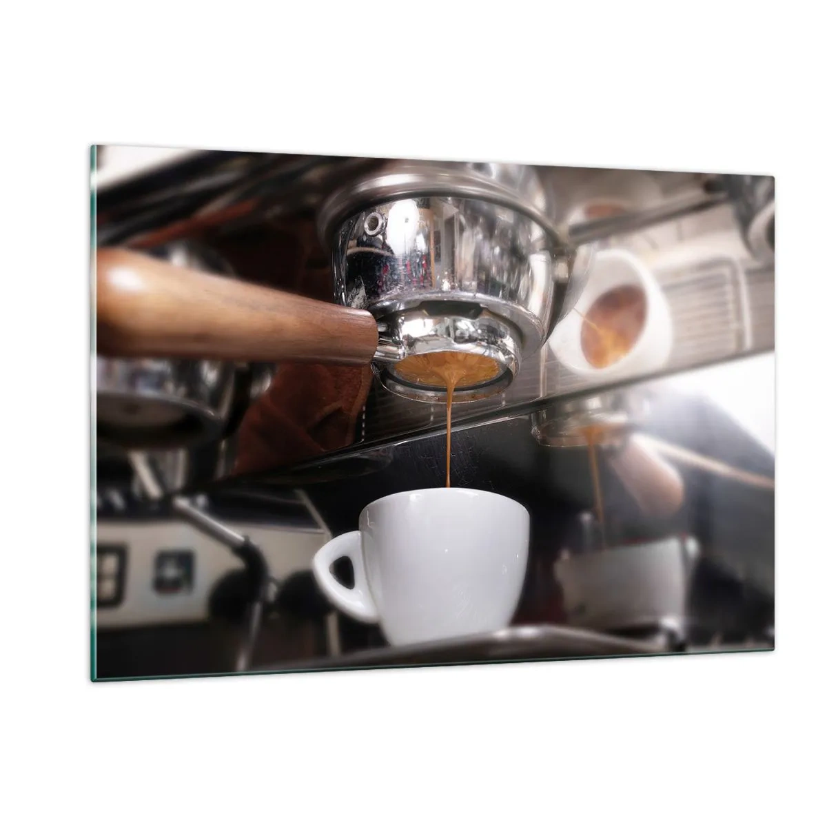 Impression sur verre - Image sur verre - Gros plan d'une tasse de café versée à partir d'une cafetière à pression - 120x80cm - Bon moment de la journée - Décoration murale moderne pour le salon et la chambre ARTTOR