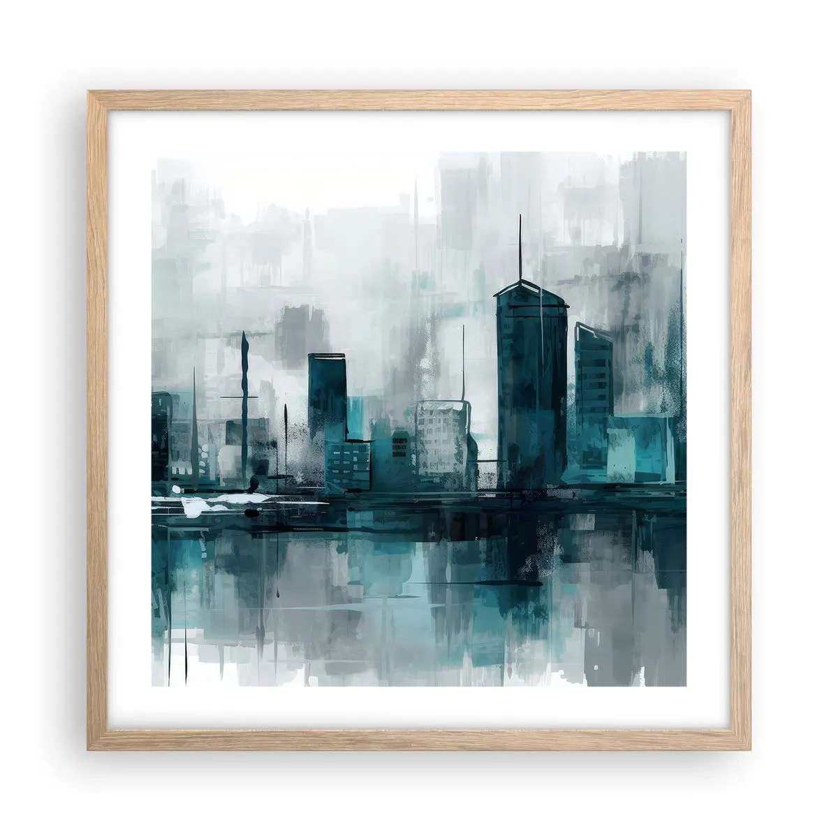 Affiche dans un chêne clair - Poster - Une ville couleur de pluie - 50x50 cm