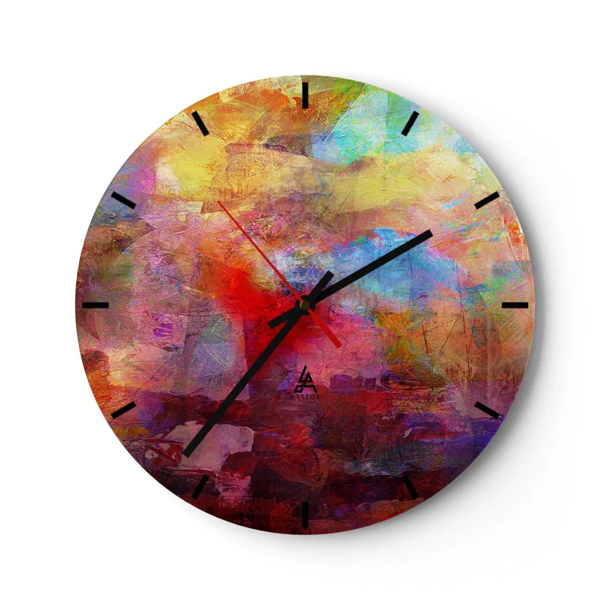 Horloge murale - Pendule murale - Une composition abstraite aux couleurs intenses avec une dominante rouge - 30x30cm - Regardez à l'intérieur de l'arc-en-ciel - Décoration murale moderne pour le salon, la cuisine et la chambre ARTTOR