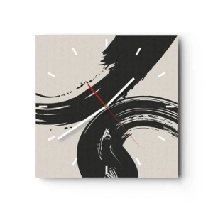 Horloge murale - Pendule murale - Coups de pinceau dynamiques en noir sur fond clair - 30x30cm - Balayage circulaire - Décoration murale moderne pour le salon et la chambre ARTTOR