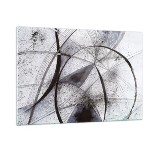 Impression sur verre - Image sur verre - Une composition en noir et blanc de lignes entrecroisées et d'arcs géométriques. - 120x80cm - Fantaisie futuriste - Décoration murale moderne pour le salon et la chambre ARTTOR