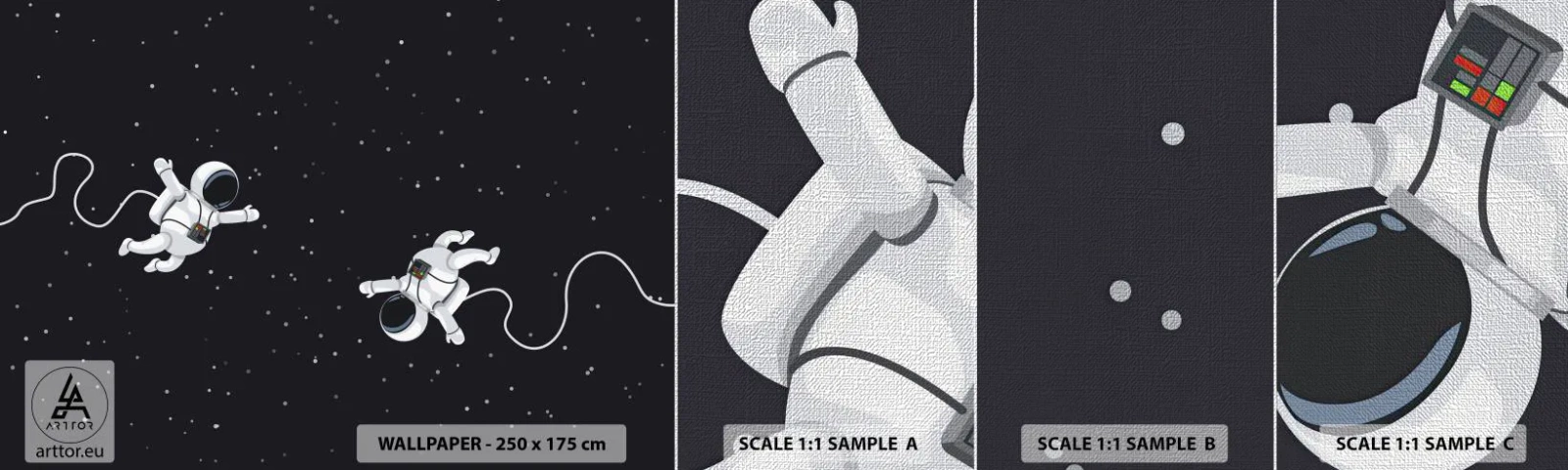 Échantillon de Papier Peint Premium Canvas - Sortie cosmique - Abstraction, Astronaute, Cosmos - 100x30 cm