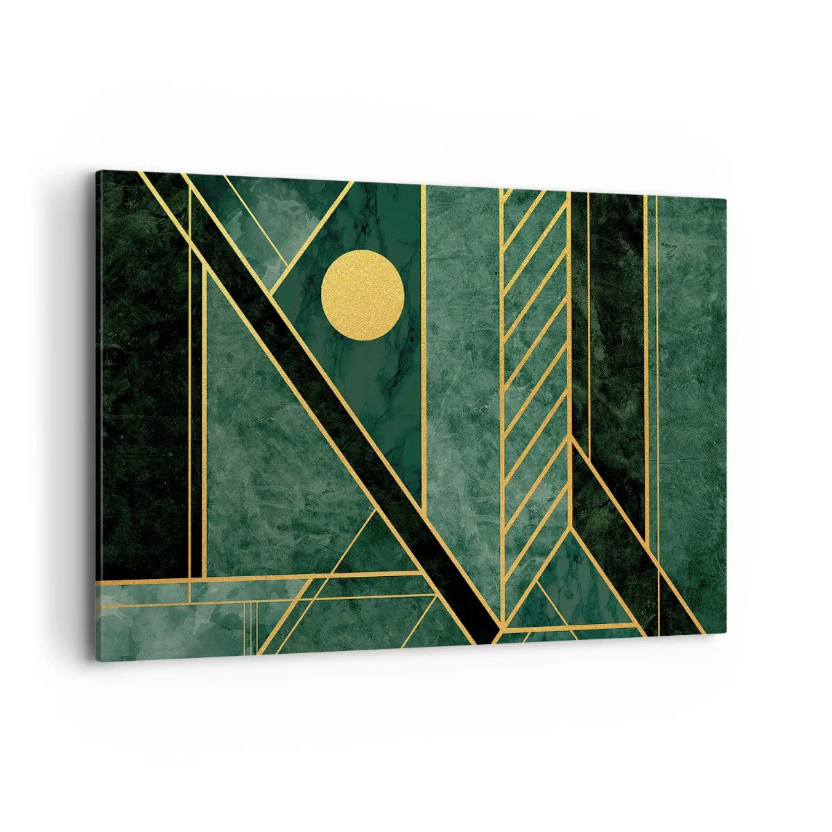 Impression sur toile - Image sur toile - Design géométrique vert et or avec un motif élégant - 120x80cm - Dynamique or et azur - Décoration murale moderne pour le salon et la chambre ARTTOR