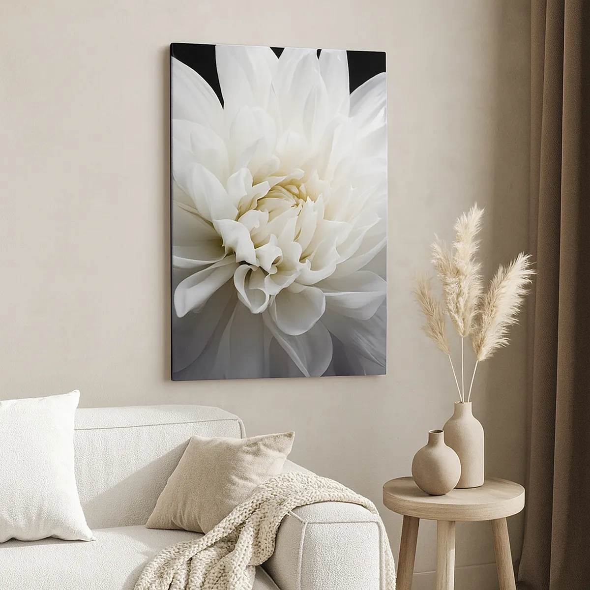 Impression sur toile - Image sur toile - Une délicate fleur blanche sur fond noir dans une composition élégante - 50x70cm - Le matin de la jeune mariéé - Décoration murale moderne pour le salon et la chambre ARTTOR