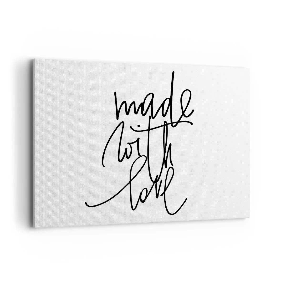 Impression sur toile - Image sur toile - Inscription noire « Made with love » sur fond blanc - 100x70cm - La meilleure marque - Décoration murale moderne pour le salon et la chambre ARTTOR