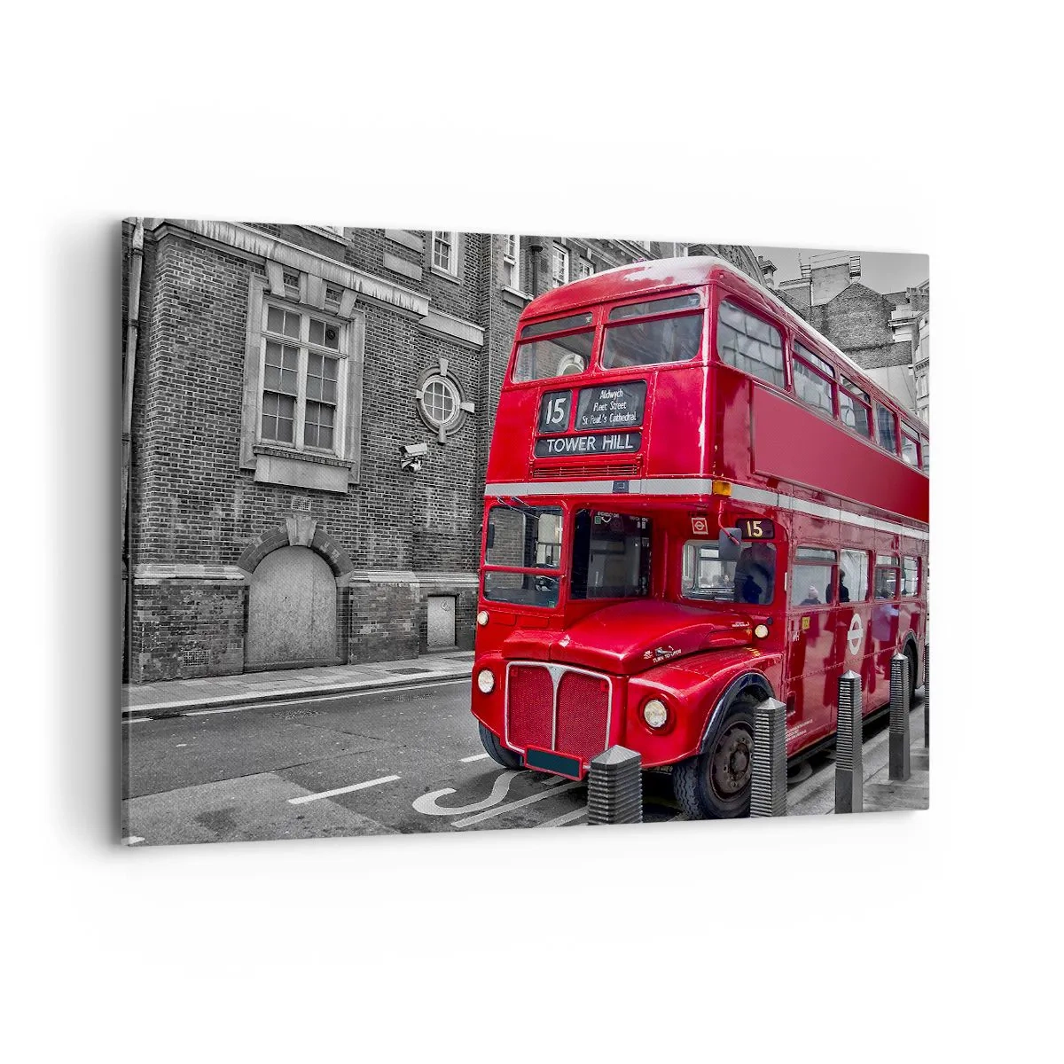 Impression sur toile - Image sur toile - Un bus rouge à impériale à Londres sur fond d'architecture classique - 100x70cm - Toujours la même chose - Décoration murale moderne pour le salon et la chambre ARTTOR