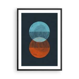 Affiche dans un cadre noir - Poster - Cercles abstraits dans les tons de bleu et d'orange - 50x70cm - Fantaisie astronomique - Décoration murale moderne pour le salon et la chambre ARTTOR