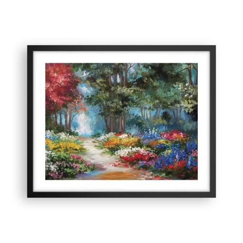 Affiche dans un cadre noir - Poster - Jardin forestier, forêt de fleurs - 50x40 cm