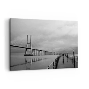 Impression sur toile - Image sur toile - Un pont suspendu au-dessus de l'eau en noir et blanc - 100x70cm - A tous ceux qui lui sont important - Décoration murale moderne pour le salon et la chambre ARTTOR