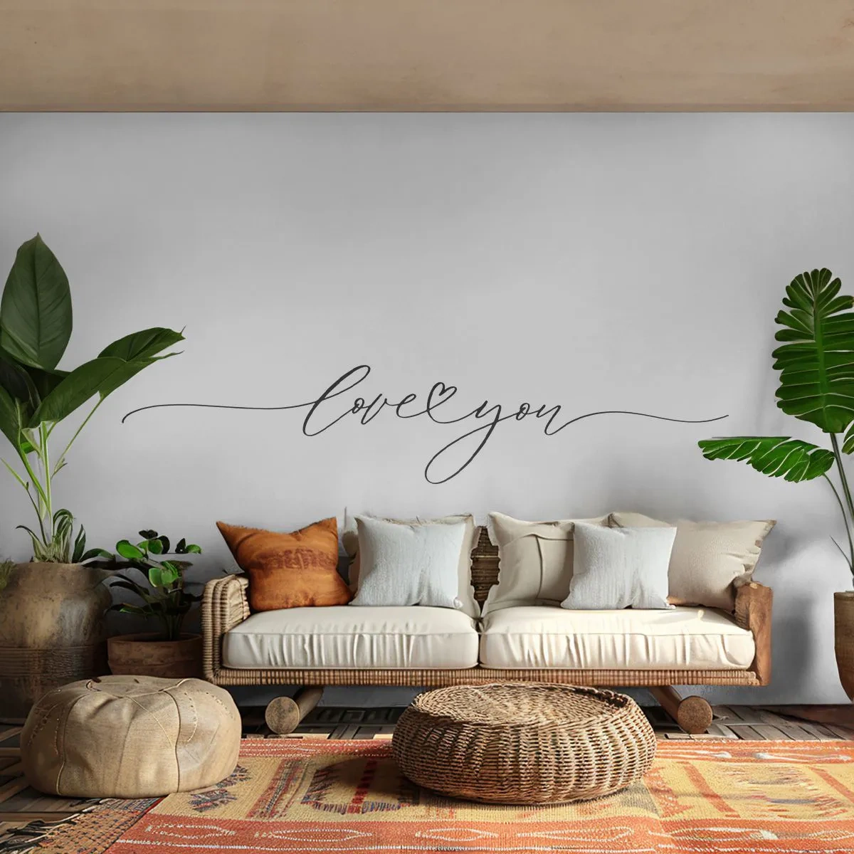 Papier Peint Photo Premium Sand - Inscription minimaliste « je t'aime » en calligraphie élégante - 100x70cm - Noir sur blanc - Décoration murale moderne pour le salon et la chambre ARTTOR