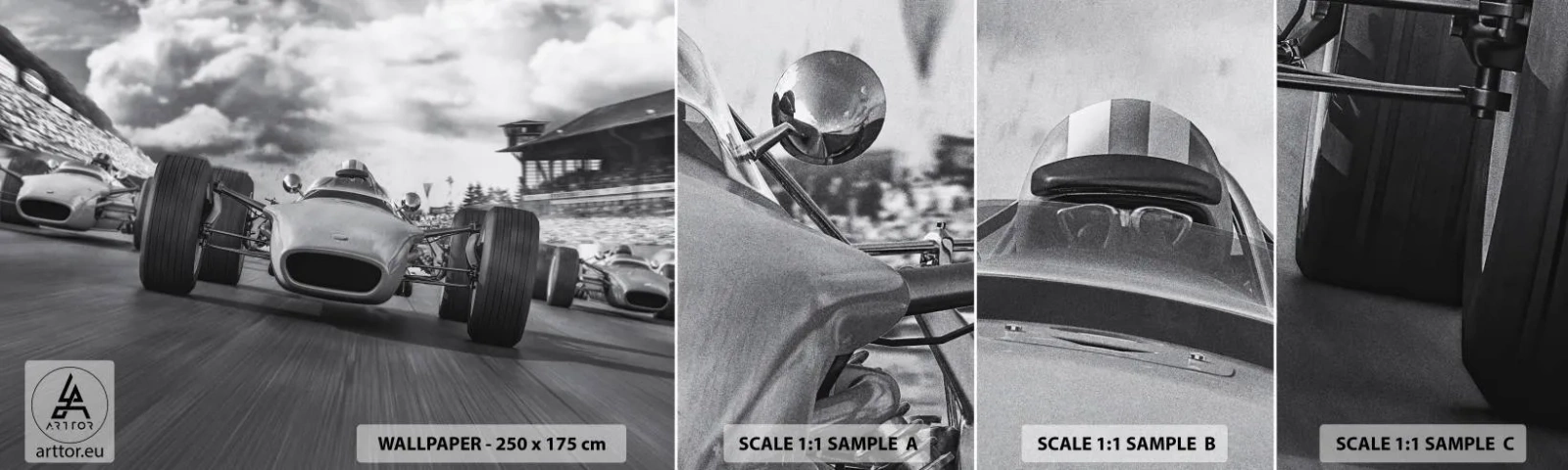 Échantillon de Papier Peint Autocollant Deluxe Sticker - Puissance! - Formule 1, Véhicule, Course - 100x30 cm