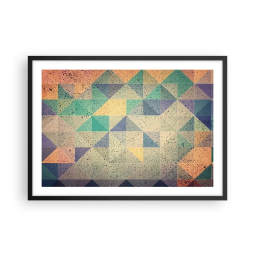 Affiche dans un cadre noir - Poster - Une composition colorée de triangles géométriques dans des tons pastel. - 70x50cm - République des triangles - Décoration murale moderne pour le salon et la chambre ARTTOR