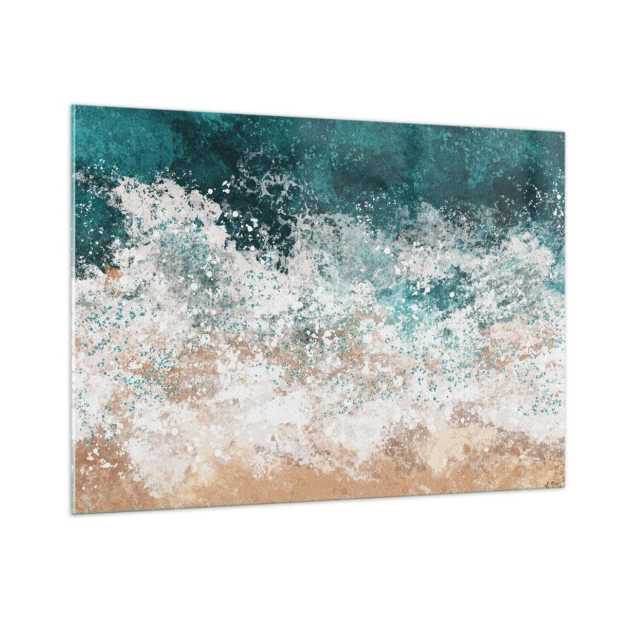 Impression sur verre - Image sur verre - Vague de mer abstraite dans des tons de turquoise, blanc et beige sable - 100x70cm - Histoires de la mer - Décoration murale moderne pour le salon et la chambre ARTTOR