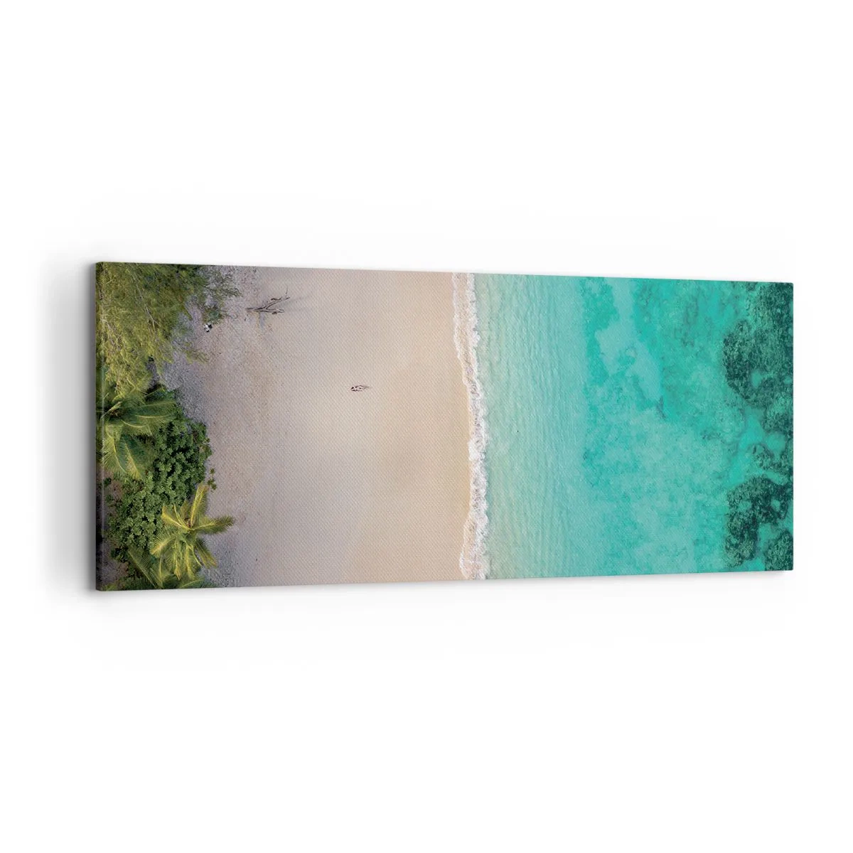 Impression sur toile - Image sur toile - Vue aérienne d'une plage tropicale aux eaux turquoises - 120x50cm - Plage paradisiaque - Décoration murale moderne pour le salon et la chambre ARTTOR
