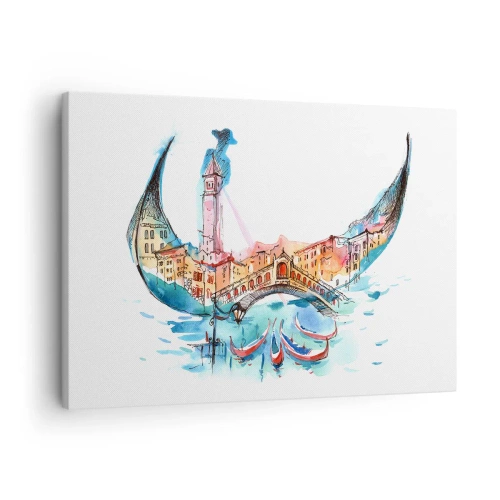 Impression sur toile - Image sur toile - Une composition à l'aquarelle de Venise en forme de gondole - 70x50cm - Nous naviguons à travers la ville - Décoration murale moderne pour le salon et la chambre ARTTOR