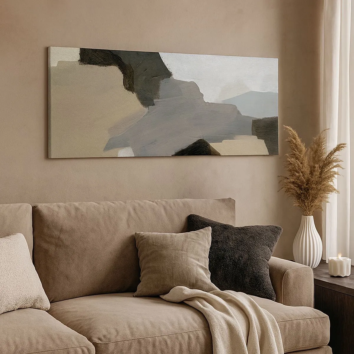 Impression sur toile - Image sur toile - Abstraction : le carrefour du gris - 100x40 cm