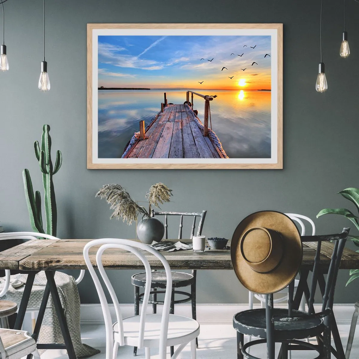 Affiche dans un chêne clair - Poster - Marcher droit vers le soleil - 91x61 cm