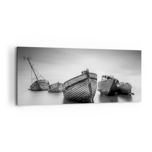 Impression sur toile - Image sur toile - Bateaux abandonnés sur une eau calme - 120x50cm - Cùest déjà un souvenir... - Décoration murale moderne pour le salon et la chambre ARTTOR